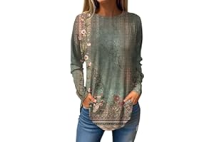 Astreeas Long Sleeve Shirts for Women Oversized Casual Crewneck Tunic Tops Fashion Printed Loose Fit Blouse 2024 Fall Outfits