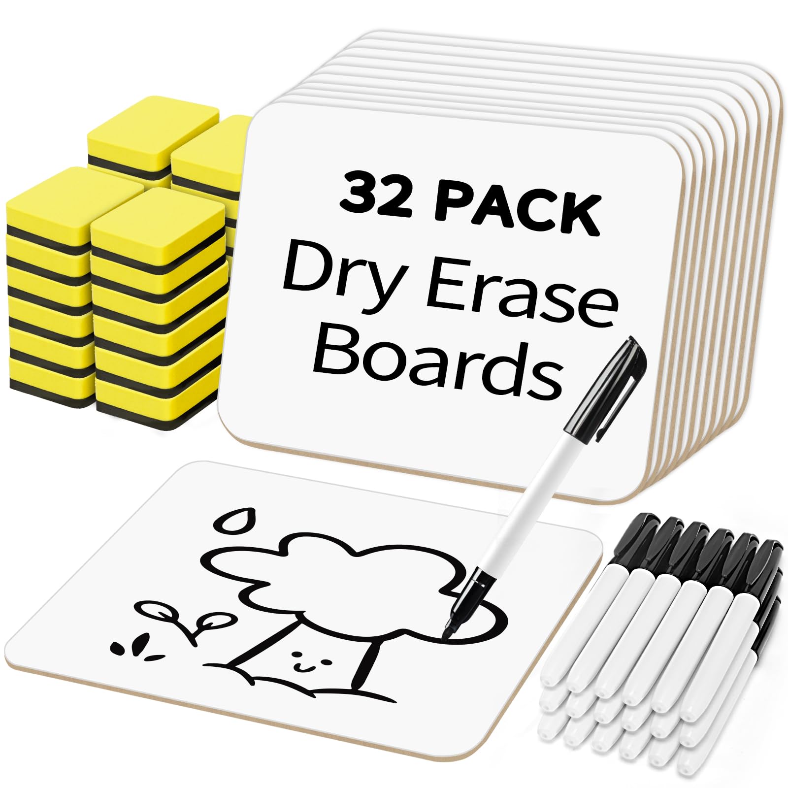 Photo 1 of BainGesk Small White Board, 32 Pack Dry Erase Board, 9"×12" Mini White Board Double Sided for Students, Whiteboard Bulk with 32 Markers, 32 Erasers, Office Supplies, Classroom Must Haves