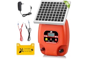 Mxmoonfree Solar Electric Fence Charger with LCD Display, 1 Joule Energy Fence Energizer, 6 Mile Range, 5.2Ah Battery with 5W Solar Panel, Ideal for Livestock, Pets, Poultry, Gardens and Orchards