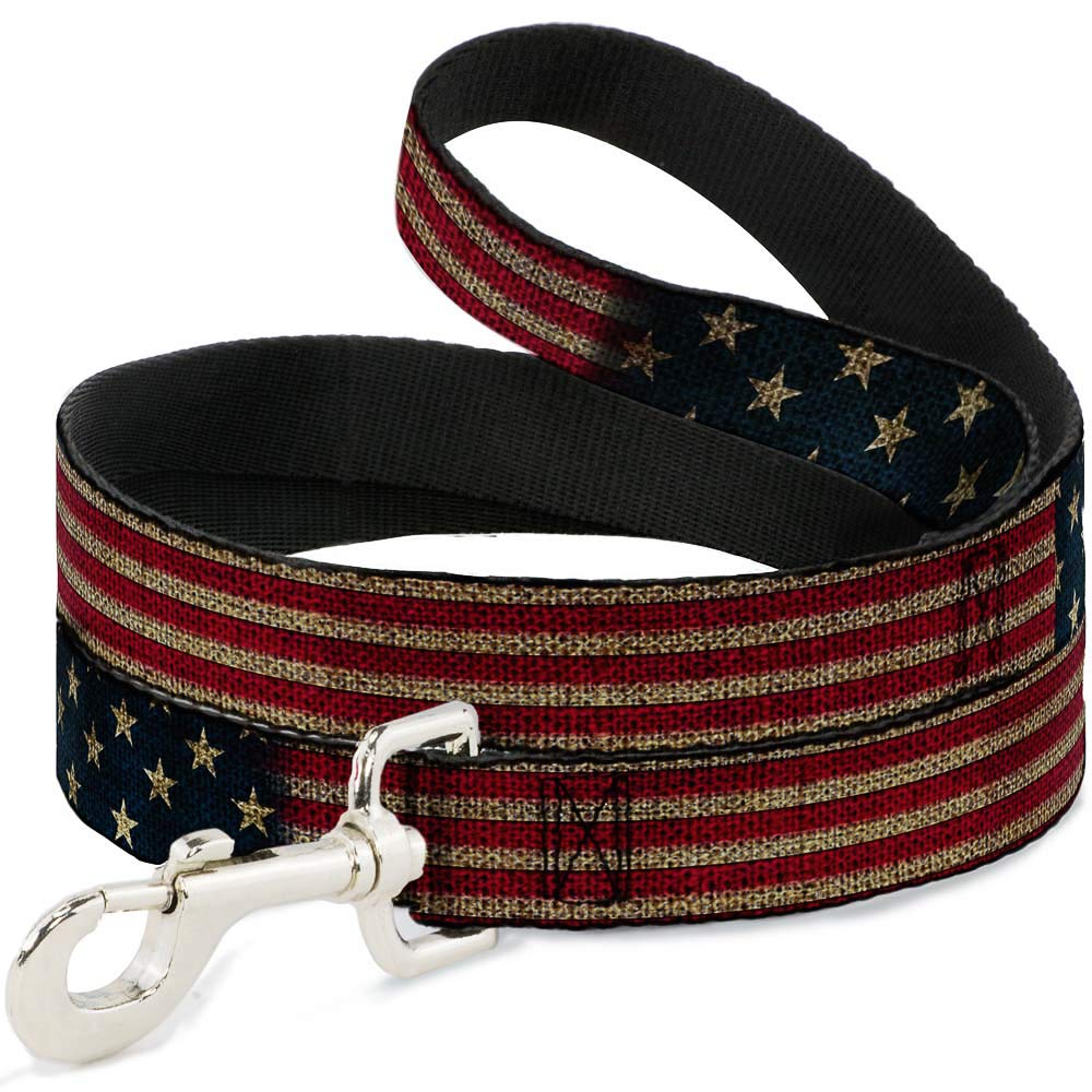 Buckle-Down Dog Leash Vintage US Flag Stretch 6 Feet Long 0.5 Inch Wide, Multicolor, Model Number: DL-6FT-W32210-N