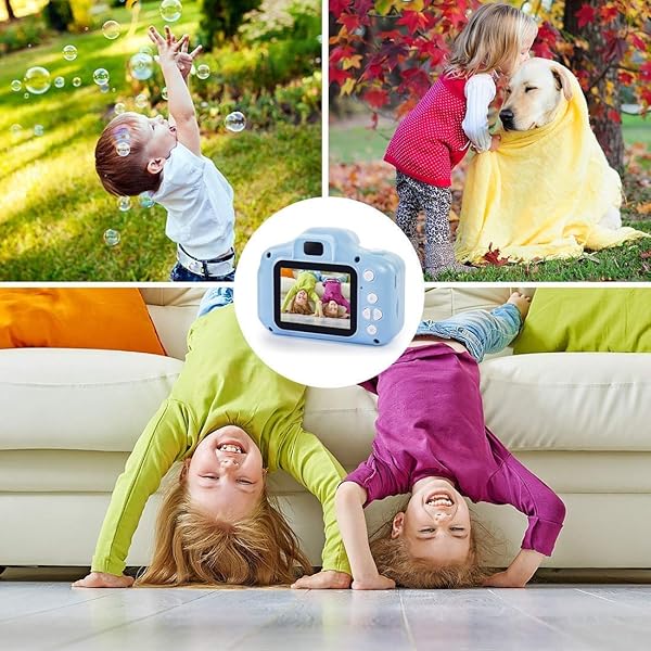 QCHEA Digital Camera for Kids 1080P HD with 2 Inch IPS Screen and 16GB SD Card for 3 10 Years Boys Girls Gift Color Blue