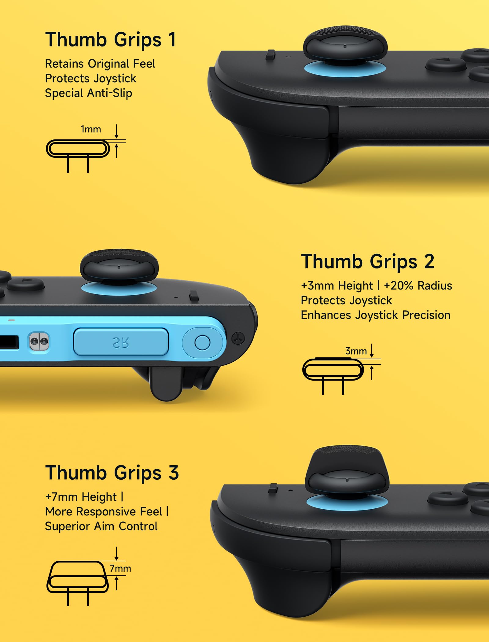 JSAUX Joystick Kappen für Nintendo Switch 2 (2025 Rutschfestes Upgrade), Switch ersatzteile, Verbesserter Gaming-Grip, Komfortabel & Langlebig, Switch 2 joycon Controller Zubehör – Schwarz (6 Stück) 3