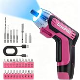 GRENPRO 4V Cordless Electric Screwdriver Set, 29-Piece, Pink | Built-In Non-Removable Battery Charges via USB, Not Sold Separately, Home Repairs, Furniture Assembly, LED Work Light