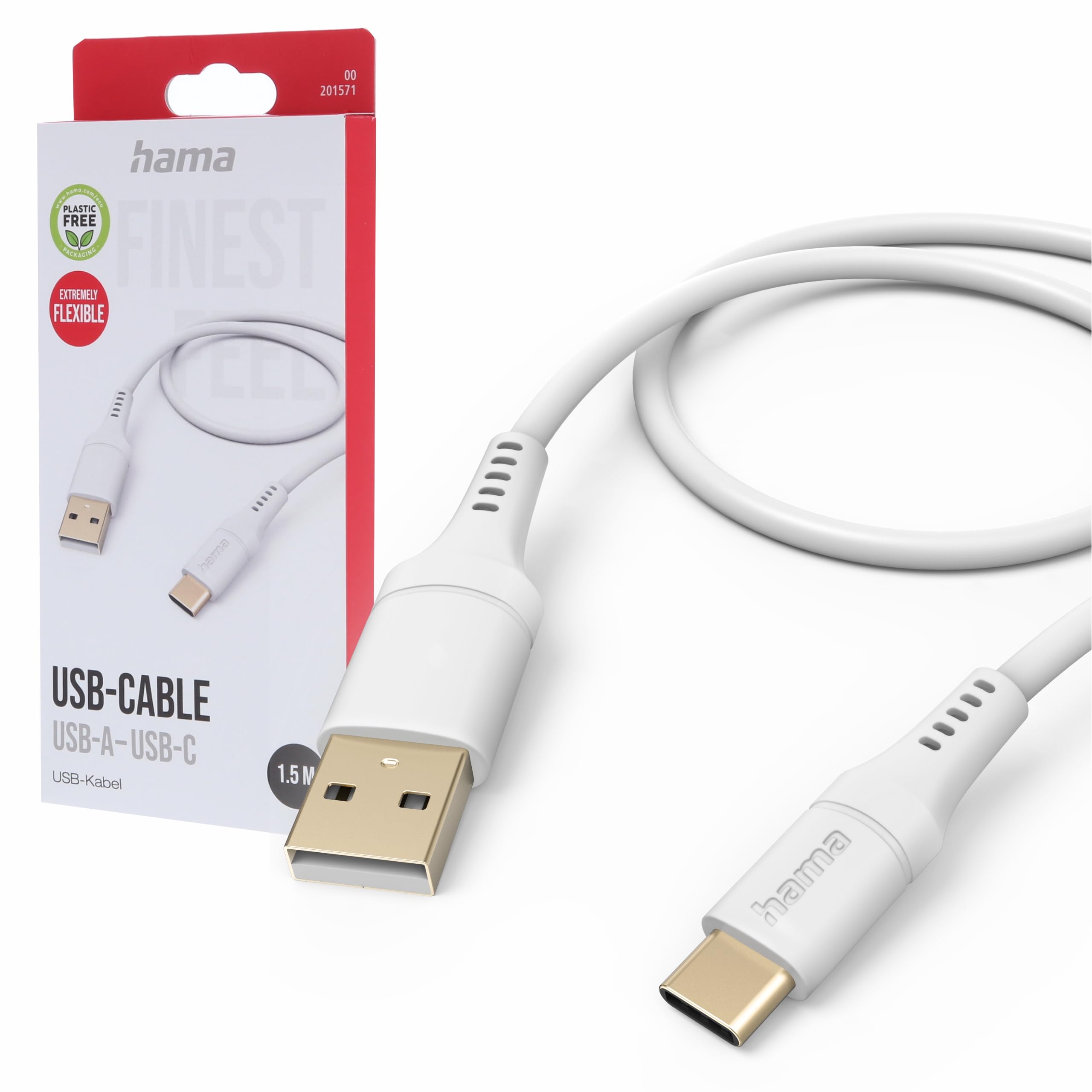 Hama 1.5m USB A to USB-C Flexible Charging Cable Silicone White