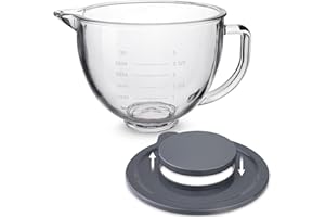 FIRJOY Glass Mixing Bowl Accessory 5 Quart - Compatible with KitchenAid 4.5 and 5 Quart Tilt-Head Stand Mixers (With Lid)