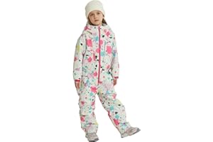 SNBOCON Kids Girls Boys One Piece Snowsuits Colorful Ski Suits Jumpsuits High Collar Hood Zipper Waterproof Jackets Winter