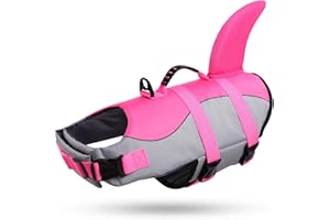 Queenmore Dog Life Jacket Ripstop Shark Dog Safety Vest Adjustable Preserver with High Buoyancy and Durable Rescue Handle for