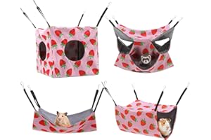 Guiqulai Ferret Hammock 4 Pack Ferrets Guinea Pig Rat Cage Accessories Hanging Rat Hammock for Small Animals Hamster Sugar Glider Squirrel Chinchilla Guinea Pig, Pink