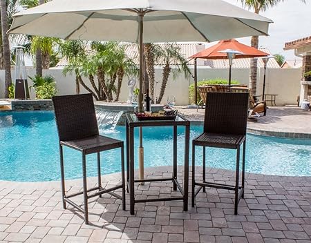 Amazon Com Hiland Aw 226b 3 Piece Woven Resin Wiker Outdoor Furniture Bar Chair And Table Set Medium Dark Brown Outdoor And Patio Furniture Sets Garden Outdoor