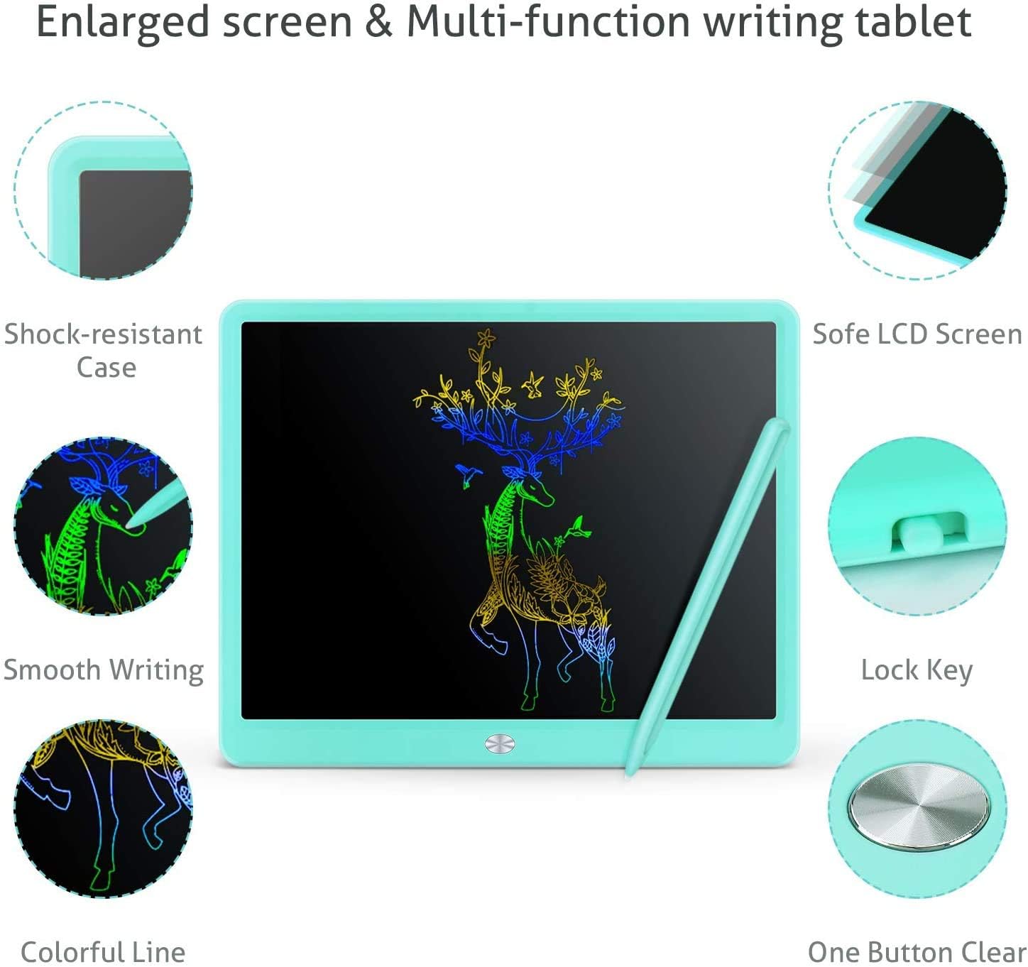 LCD Writing Tablet, Extra Large 15 Inch, Colorful, Erasable Electronic Digital Drawing Pad Doodle Board - Image 4