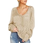 HUUSA Oversized Sweaters for Women Crewneck Tops Knitted Baggy Pullover Sexy See Through Beach Coverups Relaxed Fit