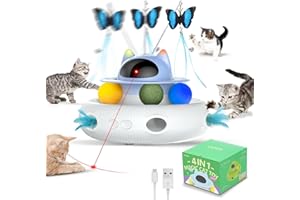 CATISM Cat Toys,4-in-1 Interactive Toy,for Indoor Bored Adult Cats & Kittens,Self Play Automatic Feather Teaser Wand,Catnip Trackball,Laser Pointer,Random Pop-Up Mole Hole,Rechargeable USB Power