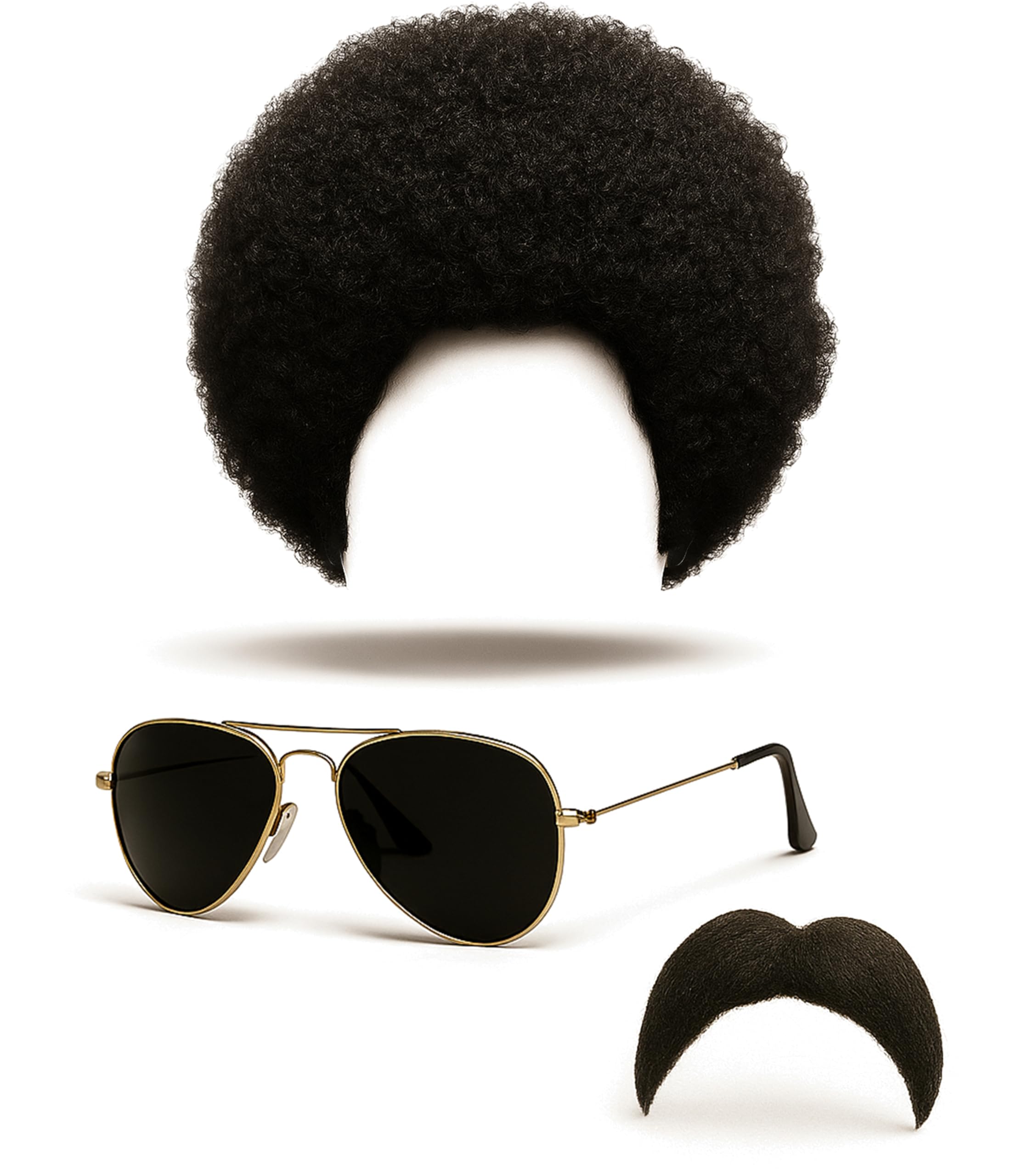 Mega_Jumble Scouser 80s Fancy Dress Set – Big Curley Hair Wig, Retro Glasses & Fake Moustache – Comical Costume Kit for Men – Funny 80's Party Accessory, Adult Dress-Up, Novelty Outfit