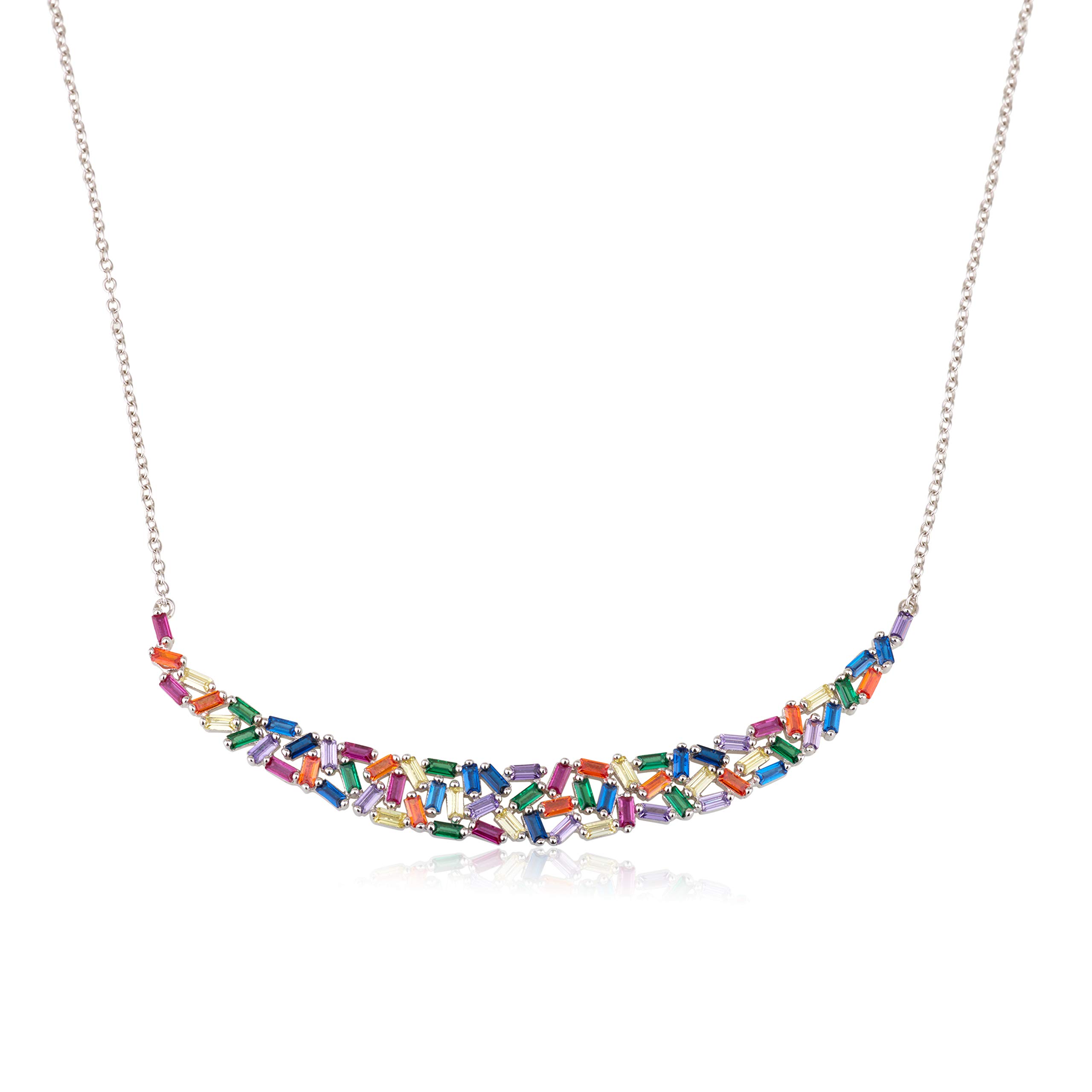 MIO MAY CHIARA Colour Glam Silver Necklace, Rhodium Plated Stone Set Rainbow Coloured Gemstones