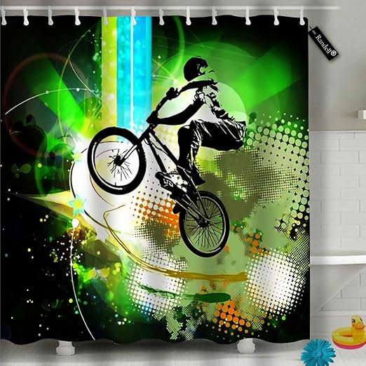 Amazon Com Randell Decor Shower Curtain Set Bmx Rider Motocross Dirt Bike Bathroom Accessories 60 W 72 L Home Kitchen