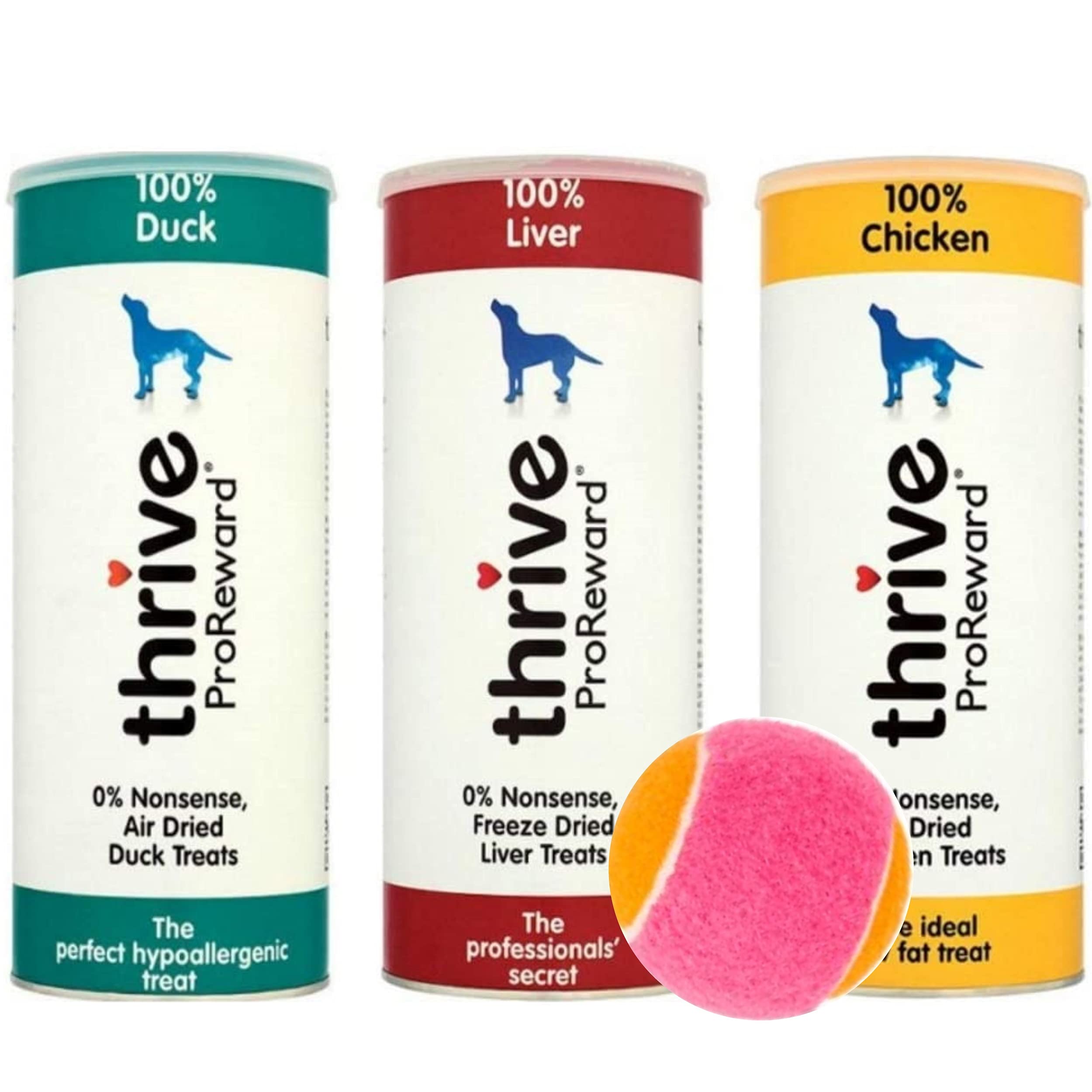 Thrive ProReward Dog Treats 100% Liver, Duck, Chicken MIX PACK 3 x 60g and free ball for your dog