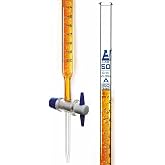 EISCO Burette, 50ml - Class A, &plusmn;0.05ml Accuracy - Borosilicate Glass - Straight Bore PTFE Stopcock - 0.1ml Blue Graduations