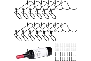Yimerlen 12 Pcs Spiral Wine Wall Holder, Wall Mounted Wine Rack, Metal Wine Bottle Display Holder for Wine Storage Wall Wine Theme Decor, Black (to The Left Style)