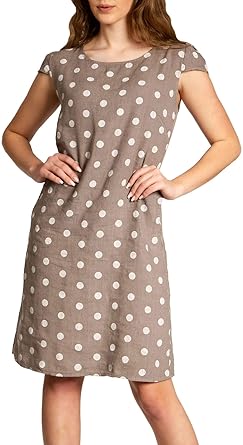 Caspar SKL024 knielanges Damen Sommer Leinenkleid mit Punkte Print