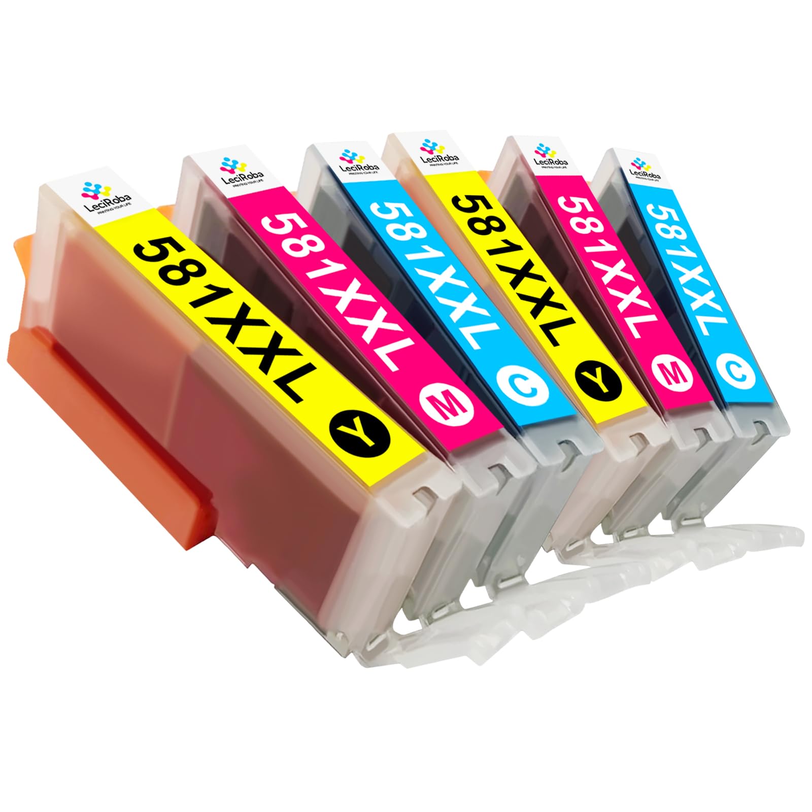 LeciRoba 580XXL 581XXL Printer Cartridges for Canon TR7500 TR8500 TS6100 TS6200 TS6300 TS700 TS8200 TS8350 (6 -color, Multicolor, High Yield, Quality Control Inspection Process)