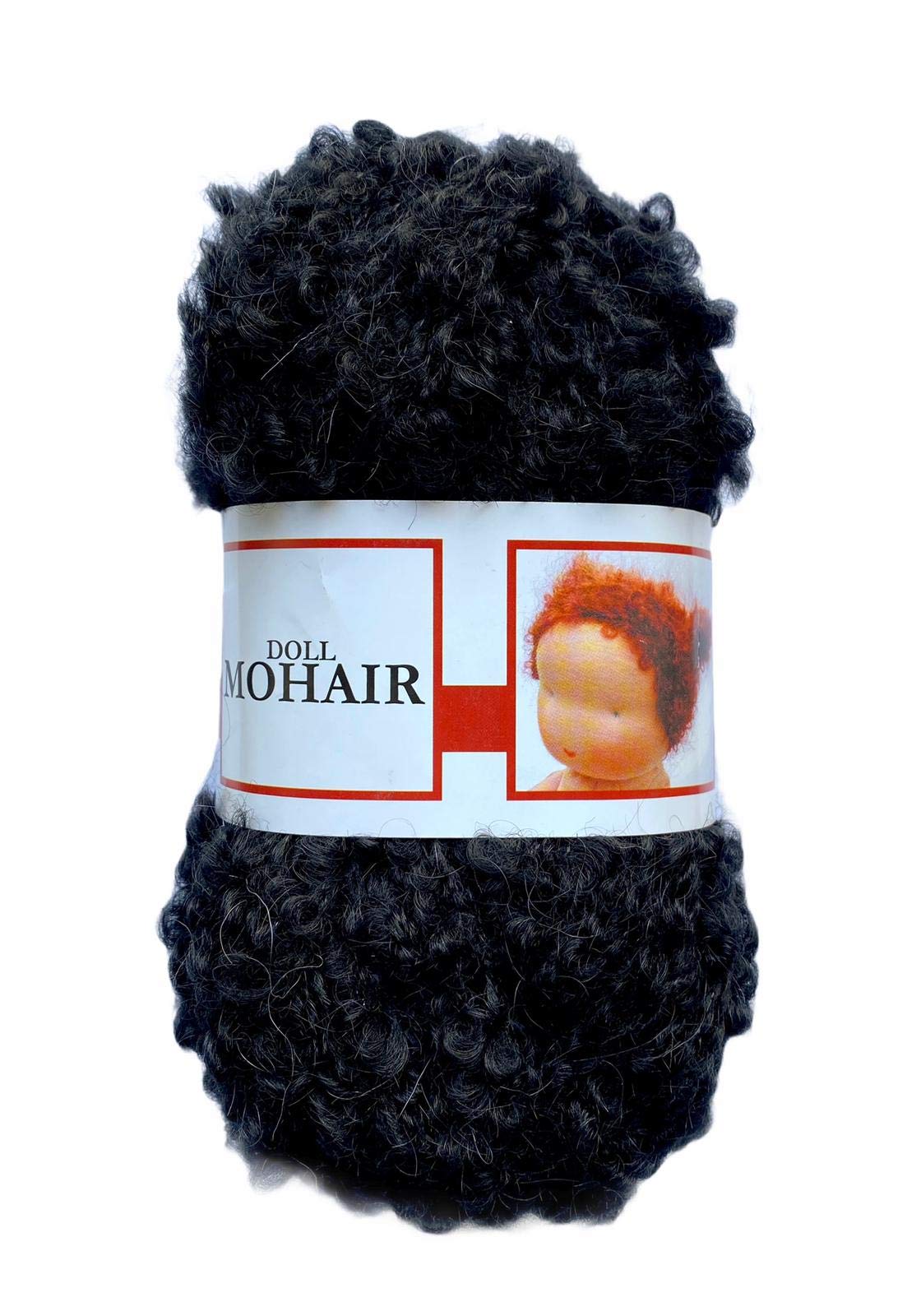De witte Engel Doll Hair Mohair Blouclé Yarn for walldorf/Steiner Dolls 50 gr (Black)