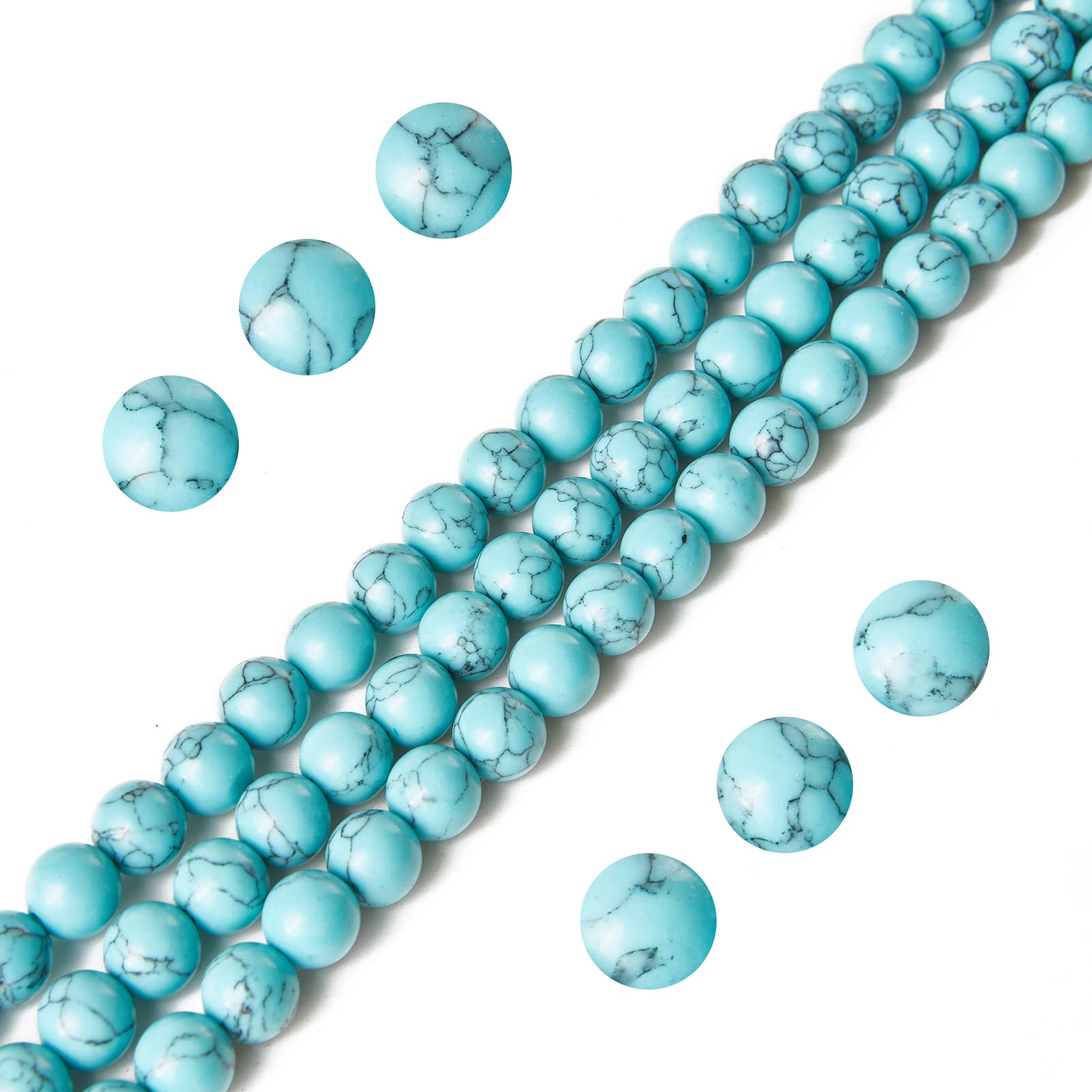 Photo 1 of 100pcs 8mm Blue Turquoise Beads Natural Gemstone Beads Round Loose Beads for Jewelry Making