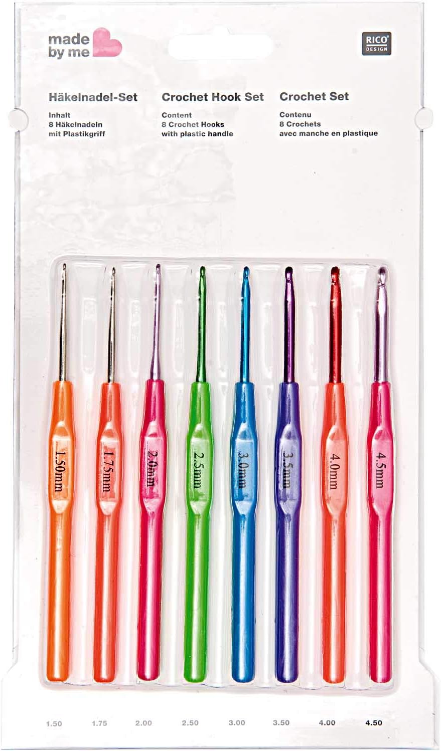 Rico Design Crochet Hook with Handle Set, Metal, Multi-Colour, Multicolor, 25.30 x 5 x 1 cm