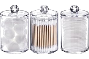 Tbestmax 10 Oz Plastic Cotton Swab Ball Pad Holder, Qtip Jar Clear Makeup Organizer, Bathroom Containers Dispenser 3 Pack