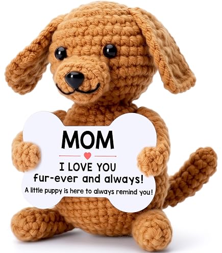 Crochet Dog Gift For Dog Moms – Handmade Figurine With 30 Inspirational Magnetic Signs, Unique Dog Lover Present - View #6