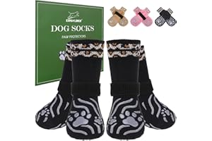 EXPAWLORER Dog Socks for Cold Winter Snow to Prevent Licking Paws, Anti Slip Doggie Grippy Booties Shoes for Hardwood Floors, Boots & Paw Protectors for Small Medium Large Senior Dogs Black S