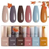 CANNI Brown Gel Nail Polish Set, 6Pcs 9ml Dark Brown Gel Polish Kit | Hema-Free, Deep Brown Nude Blue Orange Fall Colors, Soa