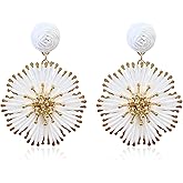 Just Follow Rattan Flower Dangle Earrings for Women Bohemian Handmade Straw Wrapped Flower Daisy Rattan Earring Summer Beach