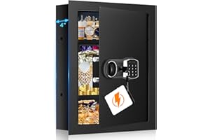 GHJGAGE 22.05" Tall Fireproof Wall Safes Between the Studs, in Wall Safe Between Studs with Numeric Keypad and Spare Keys, Wall Safe for Passports Money Jewelry Firearms