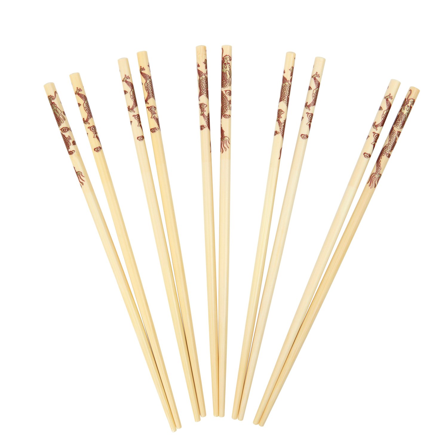 Dexam 17841076 Bamboo Chopsticks with Dragon Print Pack of 10 pairs, Brown