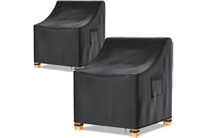 Likorlove Patio Chair Covers Waterproof – Fits up to 40" W x 40" D x 36" H, 600D Heavy Duty Outdoor Lounge Chair Covers, UV & Fade Resistant, Windproof with Buckles & Drawcord, Black (2Pack)