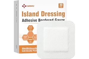 [6''x6''-30count] Carbou Island Dressing Bordered Gauze Sterile Individually Wrapped Gauze Pads,Highly Absorbent Adhesive Dressing Pad,Soft and Breathable Wound Dressing for Wound Care
