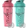 VELOMIX -2 Pack- 28 oz Protein Shaker Bottles for Protein Mixes - 2x Wire Whisk | Leak Proof Shaker Cups for Protein Shakes | Protein Shaker Bottle Pack | Shakers for Protein Shakes-Pink&Turquise
