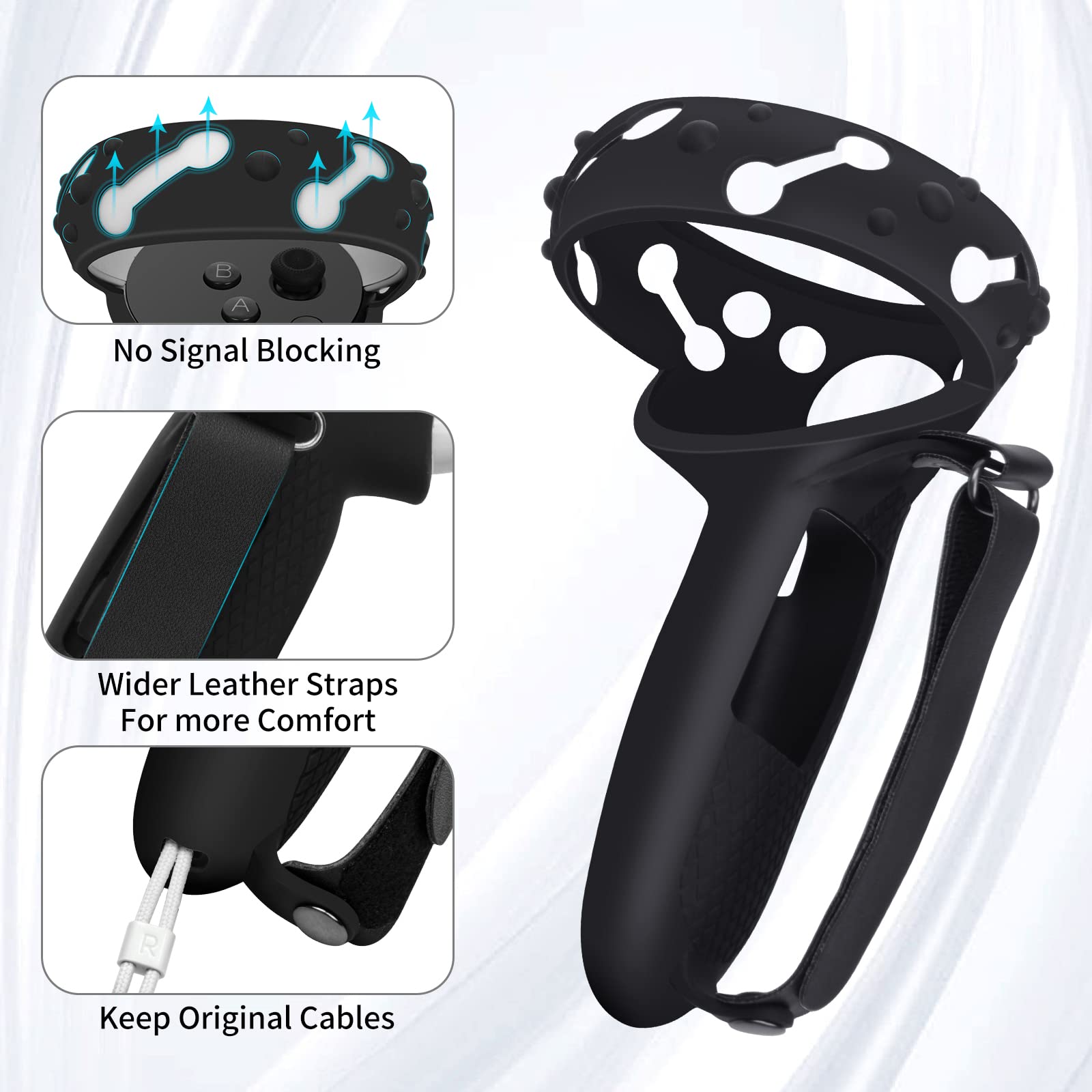 Controller Grips Cover for Oculus Quest 2,Anti-Throw Strap with Battery Opening,Extended Controller Grips Covers Suitable for Large Hands(Black)