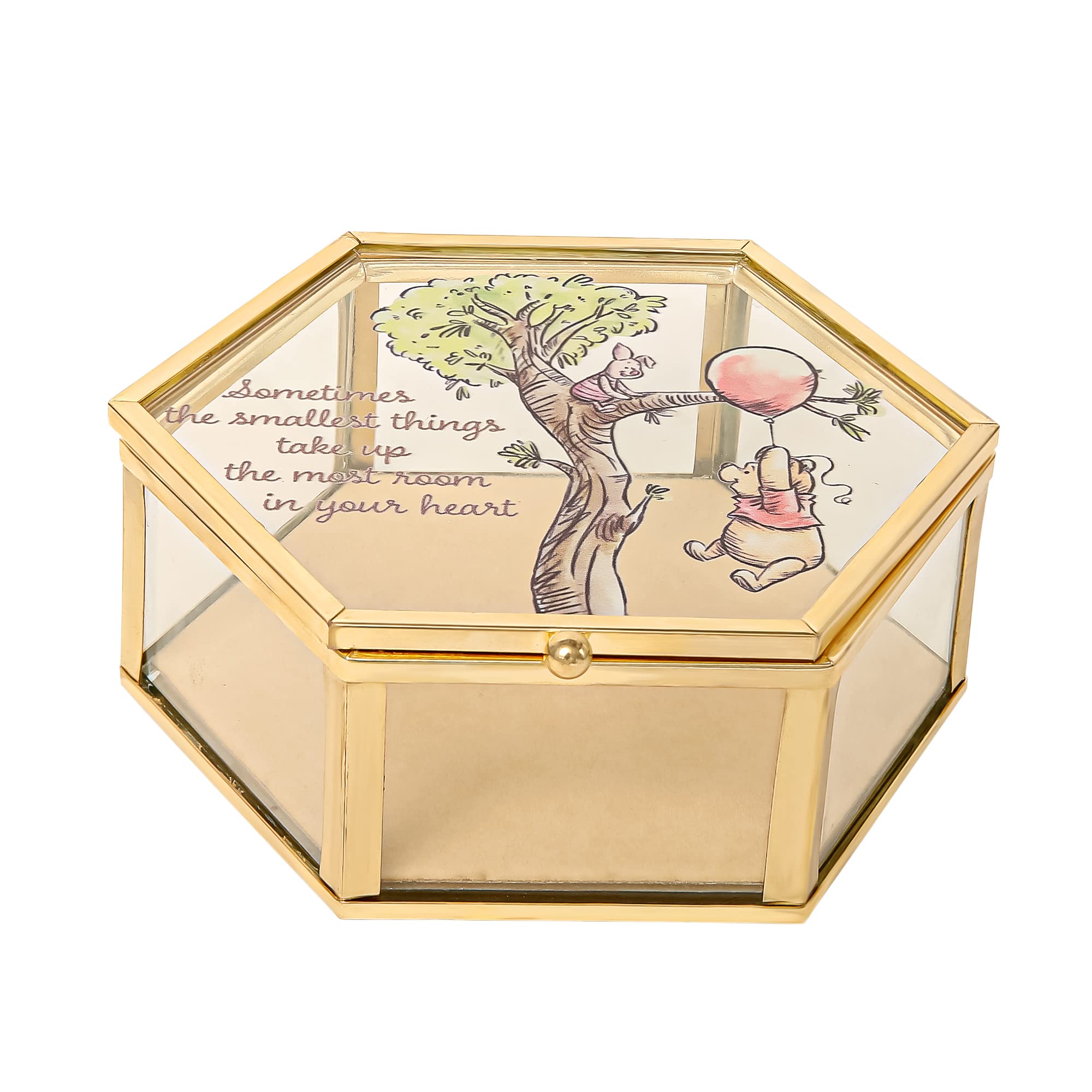 Disney Winnie the Pooh Jewelry Box - Glass Jewelry Case with Pooh and Piglet Design Jewelry Box, Officially Licensed