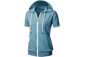GIVON Womens Slim Fit Zip Up Hoodie Short Sleeve Thin Jacket Full Zip Sweatshirt with Plus Size