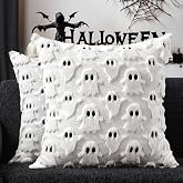 DFXSZ Halloween Pillow Covers 18x18 inch 2Pcs White Ghost Halloween Decor | Halloween Decorations Set of 2 Throw Pillow Cases Plush Faux Fur Wool Cushion for Chair Sofa Bedroom Living Room Home Decor