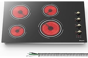 Disaenvir 30 Inch Electric Cooktop - 4 Burner Electric Stove 6700W Built-in, 30" Radiant Ceramic Cook Top Konb & Touch Control, 99-Min Timer, Safety Lock, 220V - 240V Hard Wired, No Plug (Retro Knob)