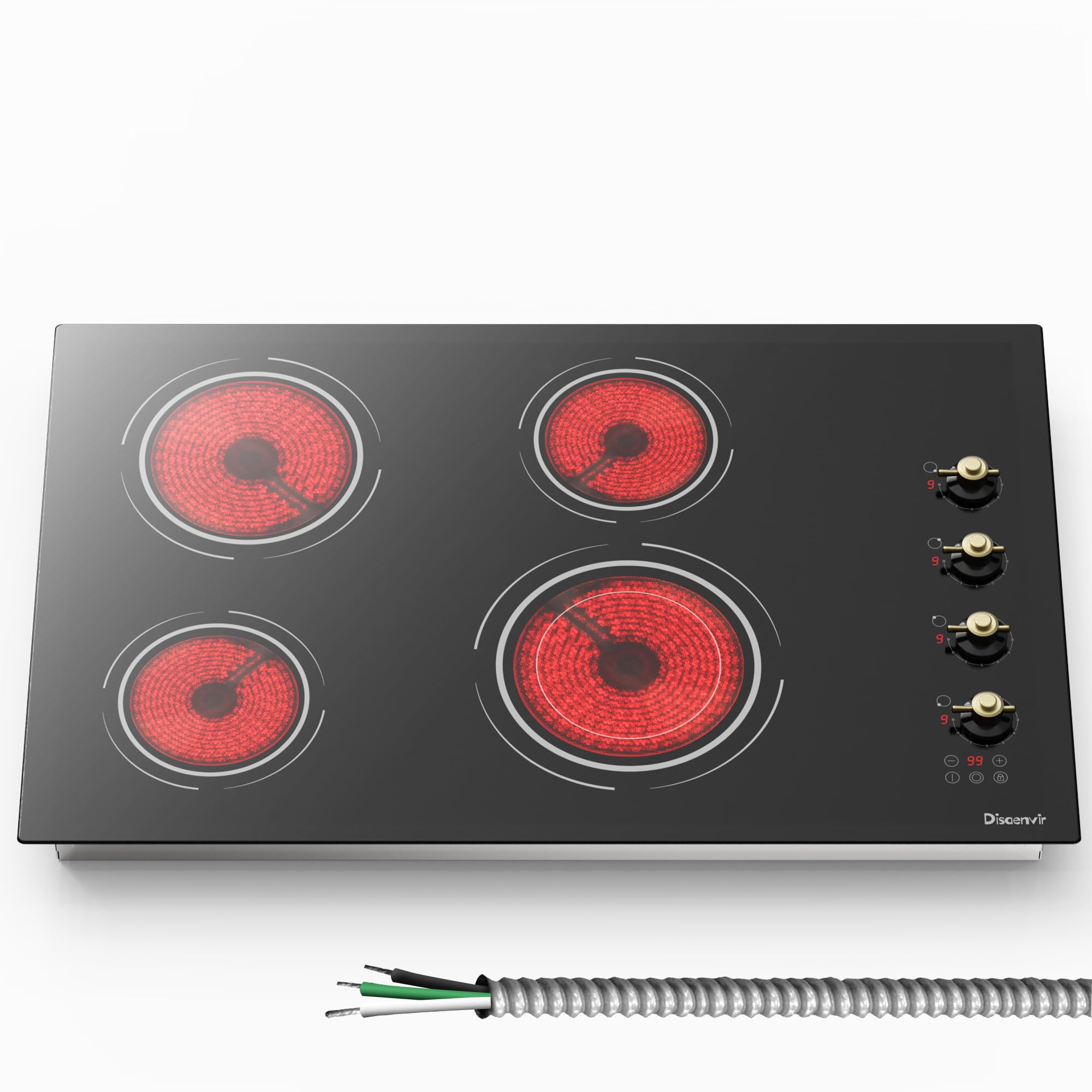 Photo 1 of *Dirty* Disaenvir 30 Inch Electric Cooktop - 4 Burner Electric Stove 6700W Built-in, 30" Radiant Ceramic Cook Top Konb & Touch Control, 99-Min Timer, Safety Lock, 220V - 240V Hard Wired, No Plug (Retro Knob)