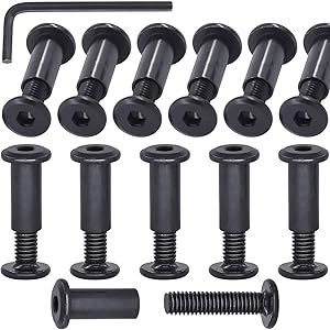 Mardatt 12Sets M6x25mm Black Hex Socket Cap Bolts and Barrel Nuts, Crib Bolts Flat Head Binding Bolt Screw Post for Belt Buckle Leather Furniture