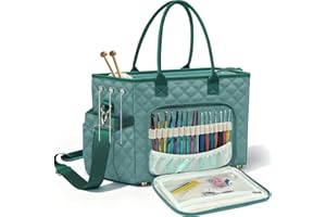 VERONLY Crochet Bag Yarn Storage, Large Knitting Tote with Padded Crochet Hook Organizer, Tote with Multiple Compartments for Crochet Lovers, Knitting Accessories, Mother's Day Gift
