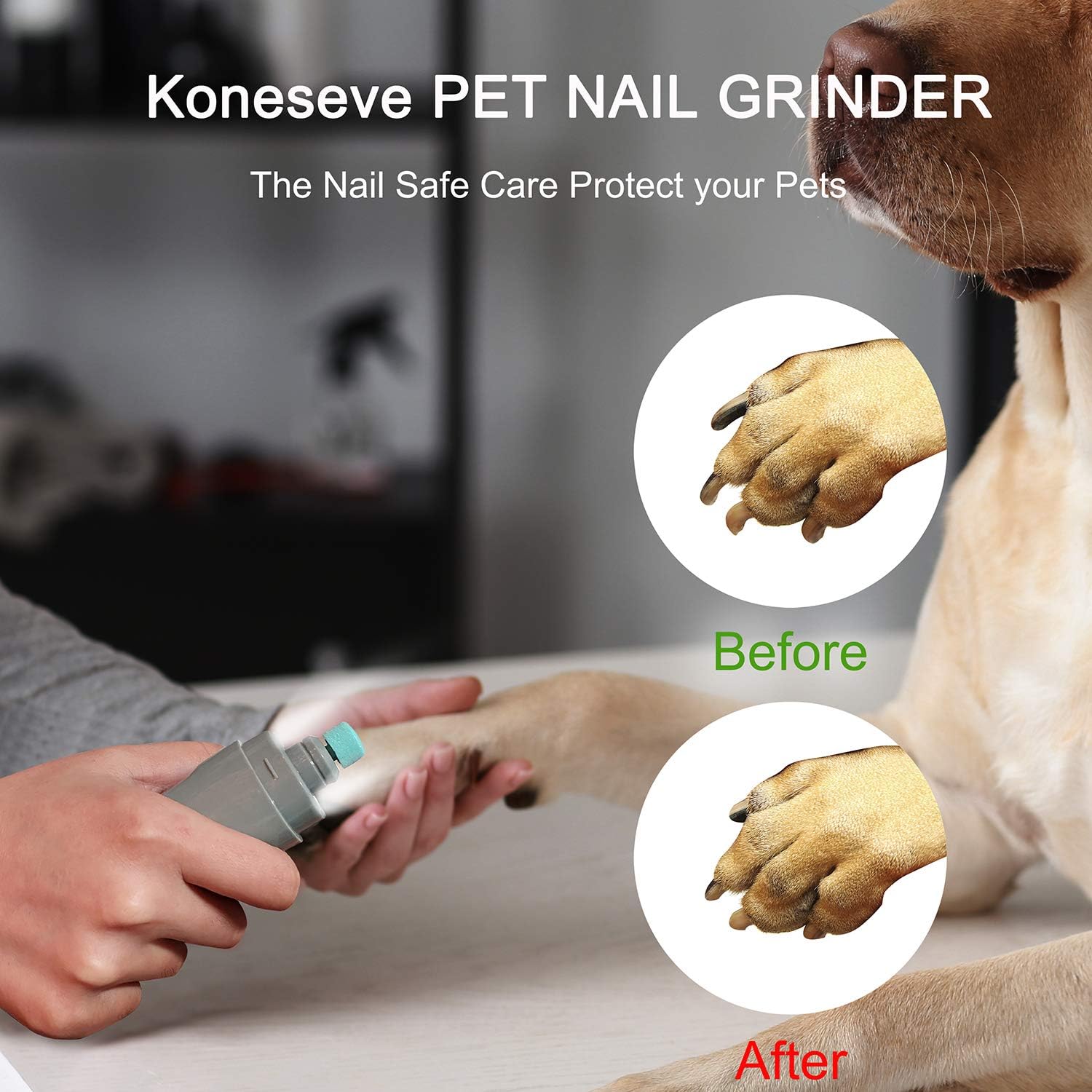 Koneseve Dog Nail Grinder LED Upgraded 2-Speed Powerful Pet Nail Trimmer Electric Rechargeable Dog Nail File Low Noise Painless Paws Grooming & Grinding Trimming for Large Medium Small Dogs & Cats
