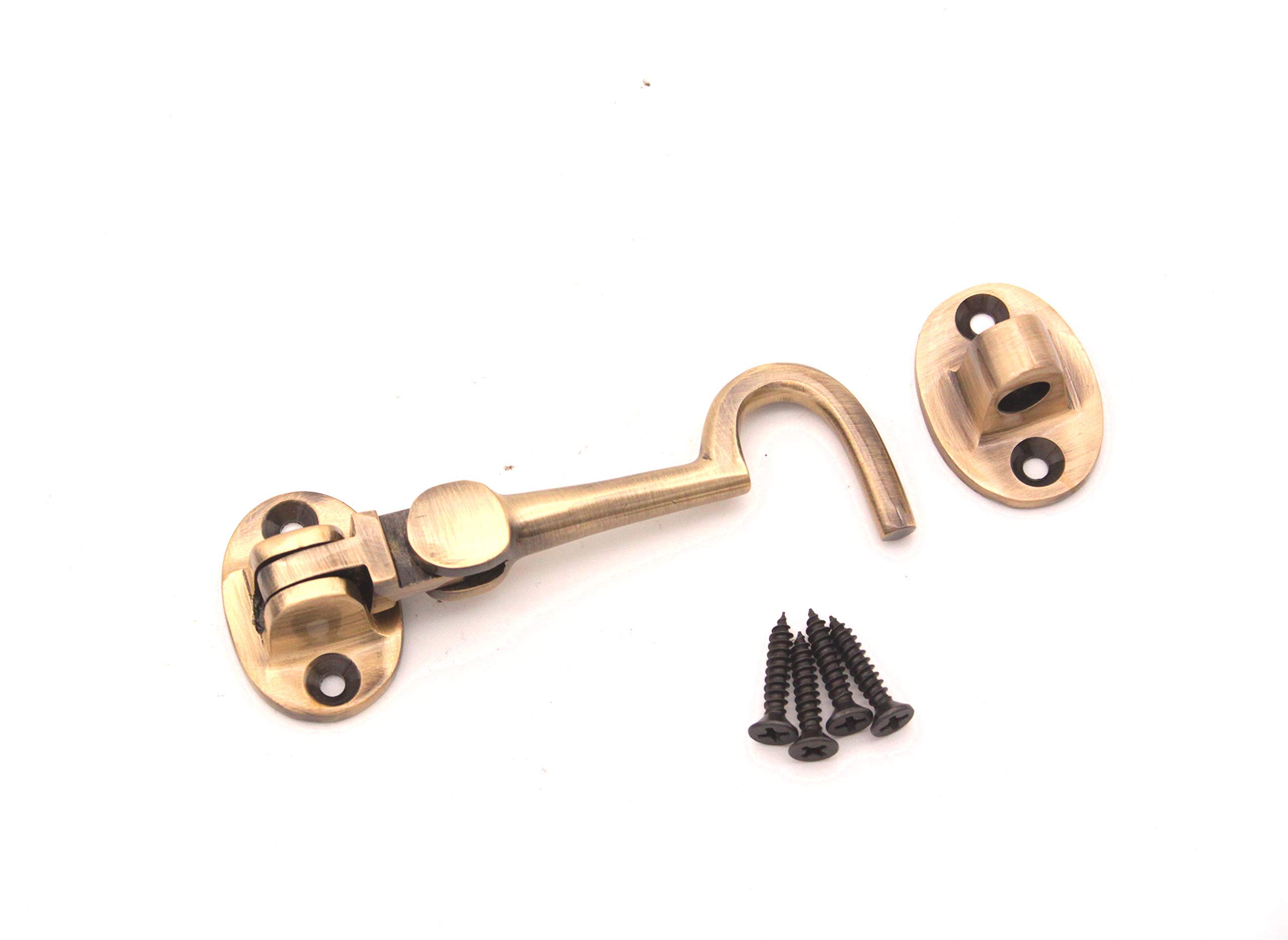 Infinity Decor Heavy Duty Antique Brass 3" (75mm) Cabin Hook & Eye Silent Catch Door Latch Lock for Gate Shed Patio Window Garden Gate