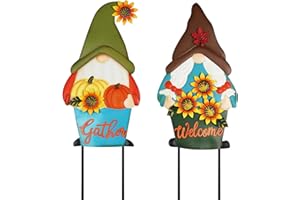 PHITRIC Fall Decorations for Home Outdoor, 2 Pcs Metal Gnome Decorative Garden Stakes with Pumpkins Sunflower for Fall Decor, Yard Signs for Garden Home Lawn Patio Thanksgiving Decorations