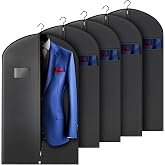 Hleelomi 5 Pack 40-inch Suit Bag Garment Bag for Travel and Storage, Garment Bags for Hanging Clothes with Zipper and Visible Transparent Window, Black
