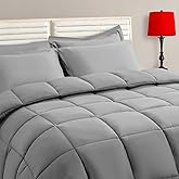 TAIMIT Grey King Size Comforter Set - 7 Pieces, Bed in a Bag Bedding Sets with All Season Soft Quilted Warm Fluffy Reversible Comforter,Flat Sheet,Fitted Sheet,2 Pillow Shams,2 Pillowcases,Gray